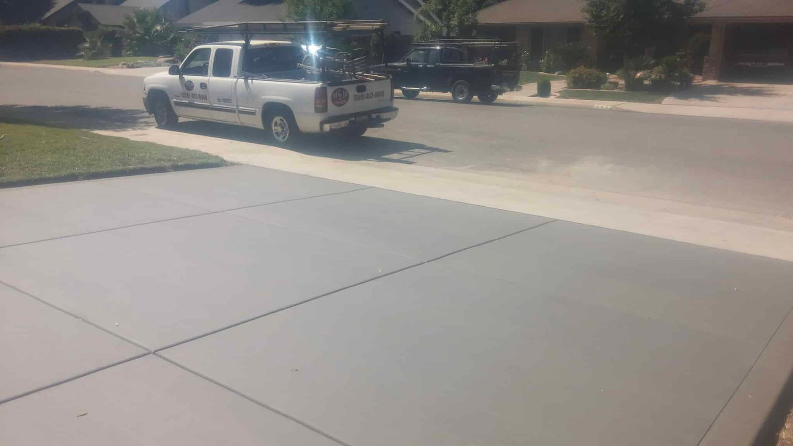 Wide residential concrete driveway