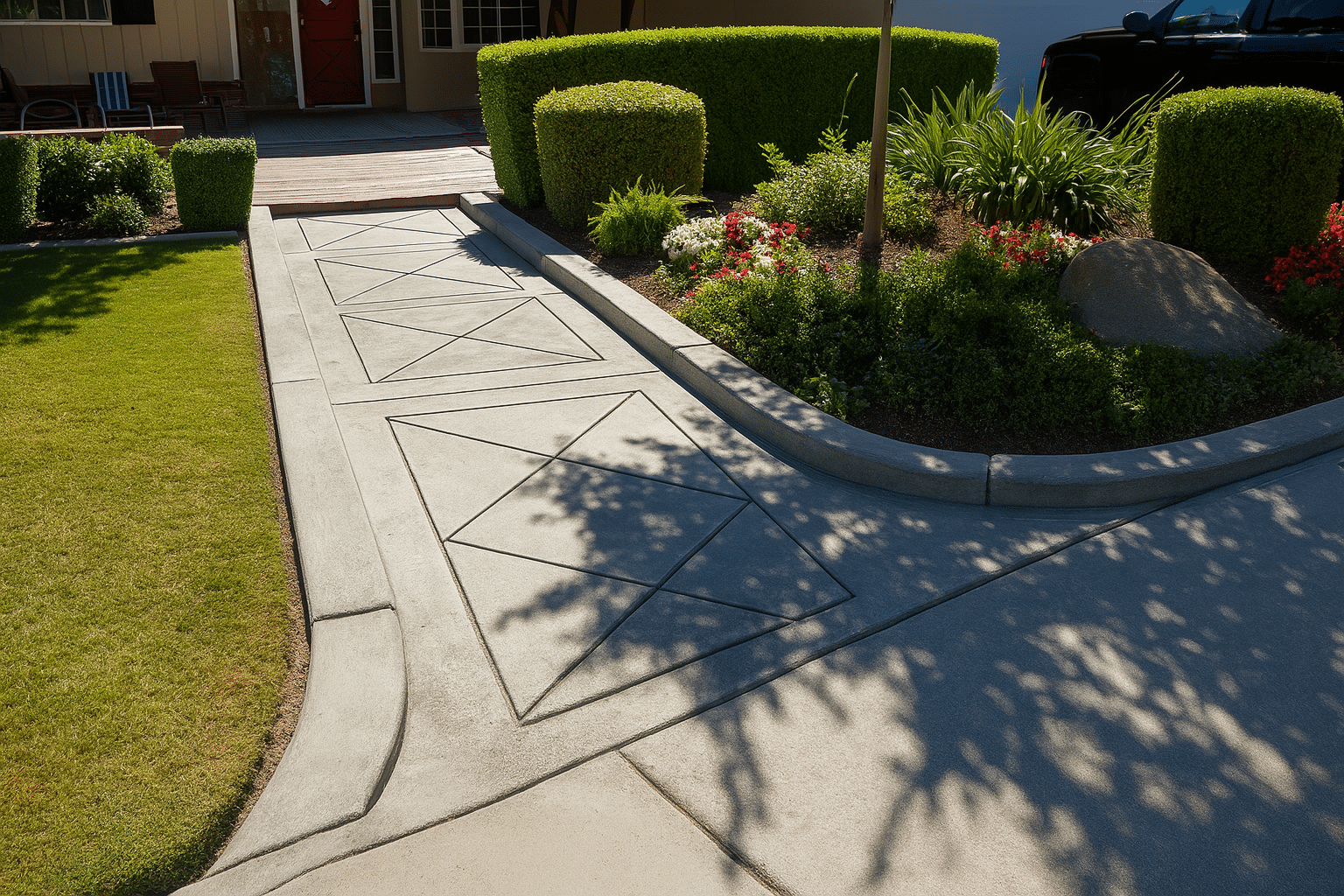 Concrete walkway along the side of a house